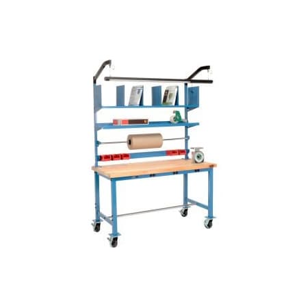 Global Equipment Mobile Packing Workbench W/Riser Kit   Power, Maple Square Edge, 60"W x 30"D 244195AB